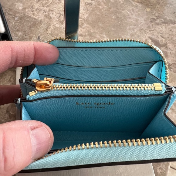 kate spade light aqua zip-around card wallet with gold hardware - Picture 12 of 13